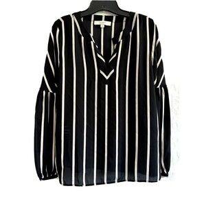 Loft Striped Balloon Sleeve Blouse Woman's‎ Size XS black white office modern
